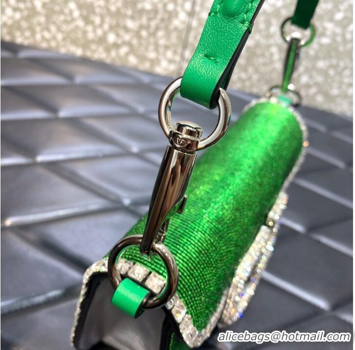 Most Popular VALENTINO MINI LOCO imitation crystal shoulder bag WB0K53SL green