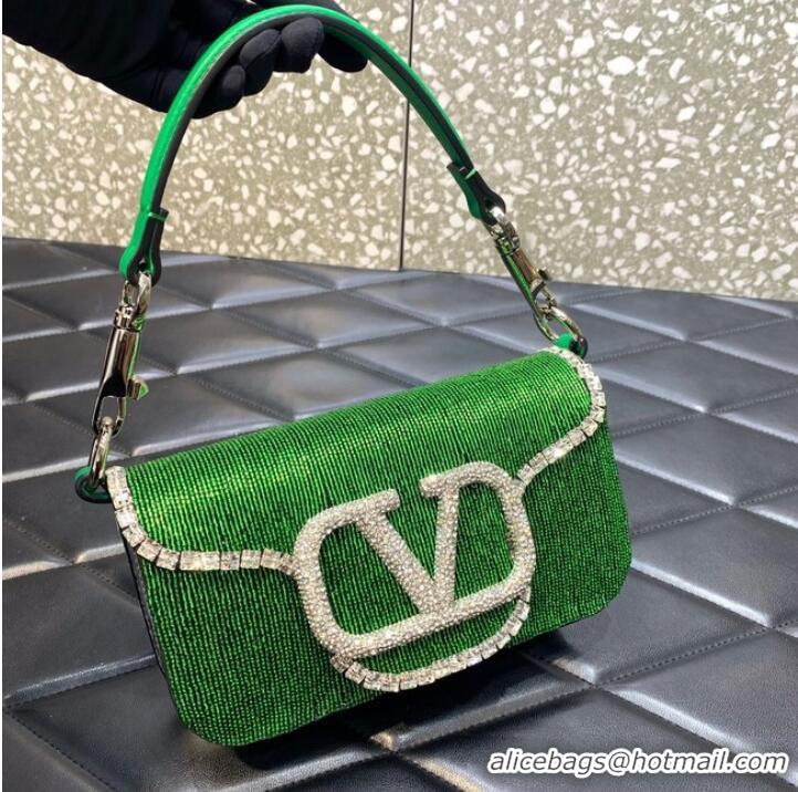 Most Popular VALENTINO MINI LOCO imitation crystal shoulder bag WB0K53SL green