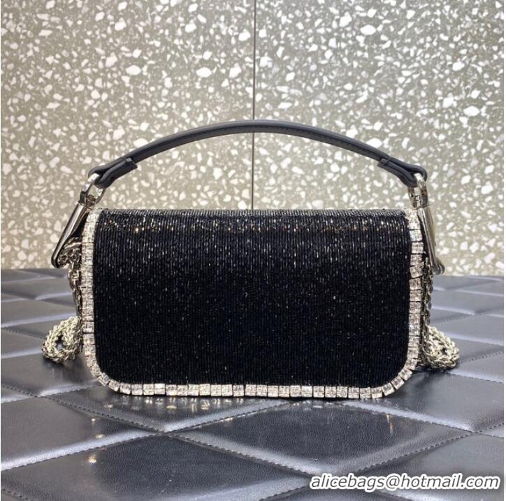 Super Quality VALENTINO MINI LOCO imitation crystal shoulder bag WB0K53SL black