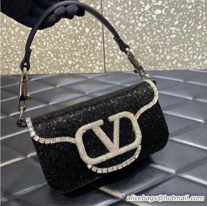 Super Quality VALENTINO MINI LOCO imitation crystal shoulder bag WB0K53SL black