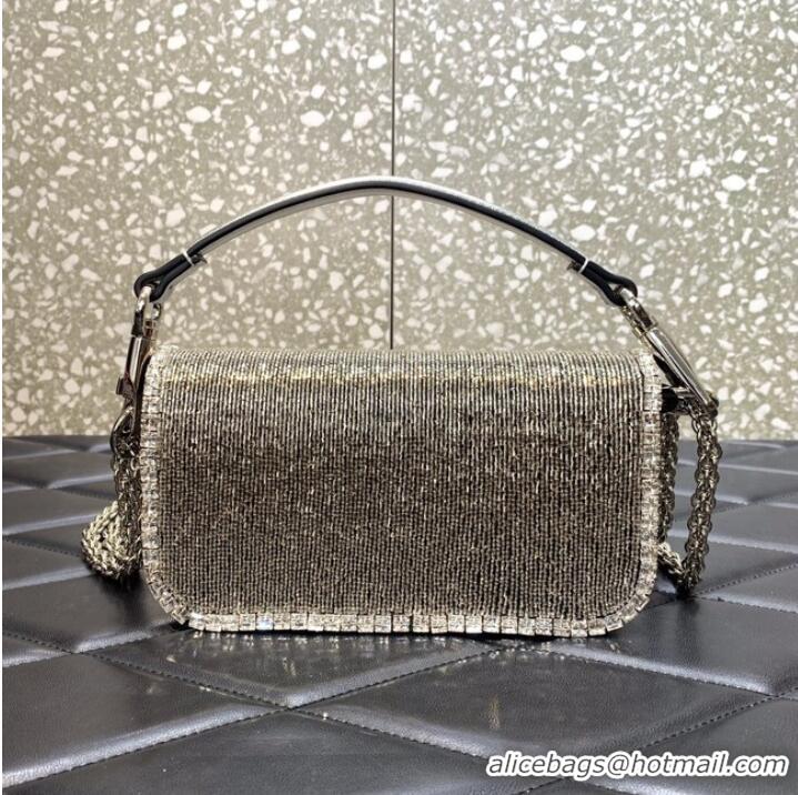 Reasonable Price VALENTINO MINI LOCO imitation crystal shoulder bag WB0K53SL silver