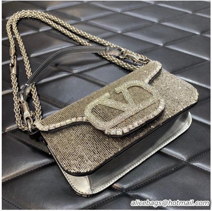 Reasonable Price VALENTINO MINI LOCO imitation crystal shoulder bag WB0K53SL silver