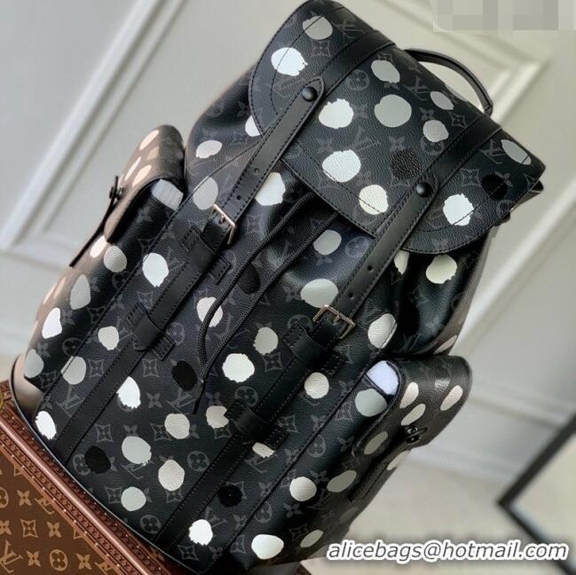 Luxurious Louis Vuitton LVxYK Christopher MM Backpack Bag with Painted Dots M46403 Monogram Eclipse Canvas/White 2023