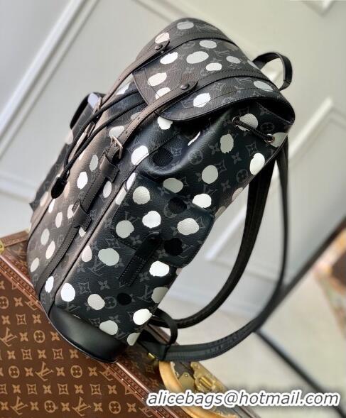 Luxurious Louis Vuitton LVxYK Christopher MM Backpack Bag with Painted Dots M46403 Monogram Eclipse Canvas/White 2023