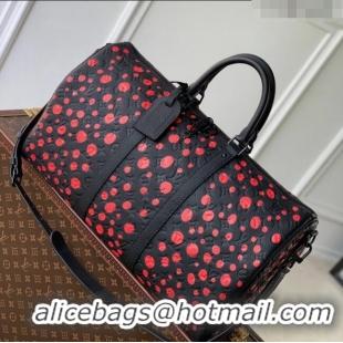 Grade Design Louis Vuitton LVxYK Keepall 50 Travel Bag with Bold Red Dots in Black Monogram Leather M21674 2023