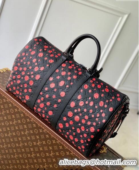 Grade Design Louis Vuitton LVxYK Keepall 50 Travel Bag with Bold Red Dots in Black Monogram Leather M21674 2023