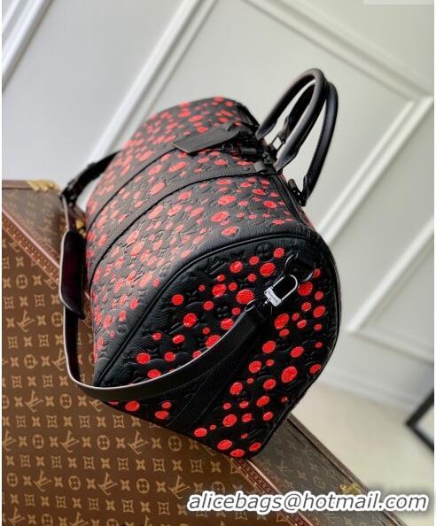 Grade Design Louis Vuitton LVxYK Keepall 50 Travel Bag with Bold Red Dots in Black Monogram Leather M21674 2023