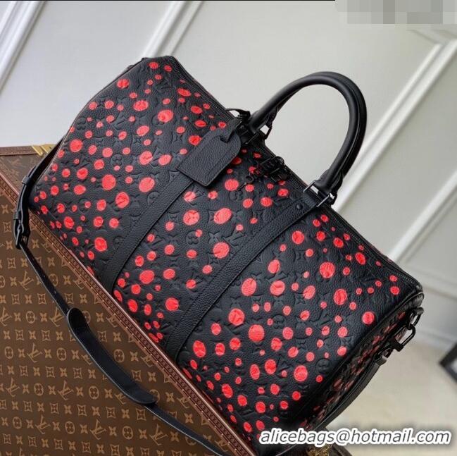 Grade Design Louis Vuitton LVxYK Keepall 50 Travel Bag with Bold Red Dots in Black Monogram Leather M21674 2023