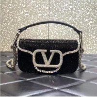 Good Quality Valentino MINI LOCO imitation crystal shoulder bag WB0K55 Black