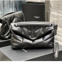 Top Grade Saint Laurent LOULOU PUFFER BAG IN QUILTED CRINKLED MATTE LEATHER Y577476 All Black