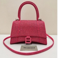 Famous Brand Balenciaga WOMENS HOURGLASS SMALL HANDBAG WITH RHINESTONES 592834 pink