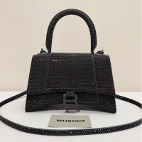 Super Quality Balenciaga WOMENS HOURGLASS SMALL HANDBAG WITH RHINESTONES 592834 black