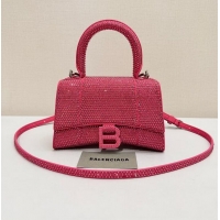 Top Design Balenciaga WOMENS HOURGLASS XS HANDBAG WITH RHINESTONES 283328 IN PINK