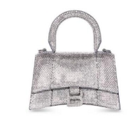 Super Quality Balenciaga WOMENS HOURGLASS XS HANDBAG WITH RHINESTONES 283328 IN silver