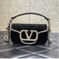 Super Quality VALENTINO MINI LOCO imitation crystal shoulder bag WB0K53SL black