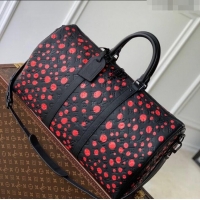 Grade Design Louis Vuitton LVxYK Keepall 50 Travel Bag with Bold Red Dots in Black Monogram Leather M21674 2023