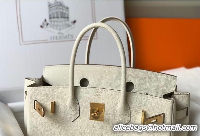 Top Quality Hermes Birkin Bag 30cm in Epsom Calfskin HH30 White/Gold (Half Handmade)