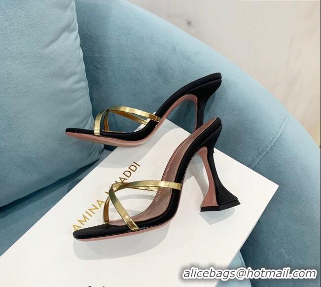 Promotional Amina Muaddi Henson Leather and Silk Cross High Heel Slide Sandals 9.5cm AM2611 Black/Gold 2022