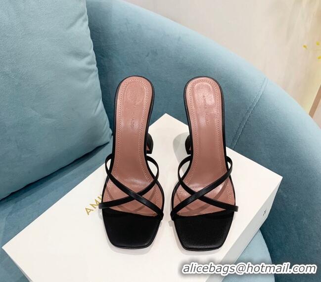 Top Quality Amina Muaddi Henson Calfskin Cross High Heel Slide Sandals 9.5cm AM2611 Black 2022