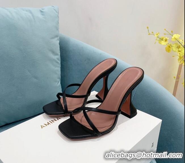 Top Quality Amina Muaddi Henson Calfskin Cross High Heel Slide Sandals 9.5cm AM2611 Black 2022