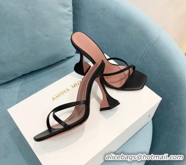 Top Quality Amina Muaddi Henson Calfskin Cross High Heel Slide Sandals 9.5cm AM2611 Black 2022