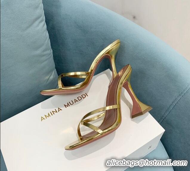 Well Crafted Amina Muaddi Henson Calfskin Cross High Heel Slide Sandals 9.5cm AM2611 Gold 2022