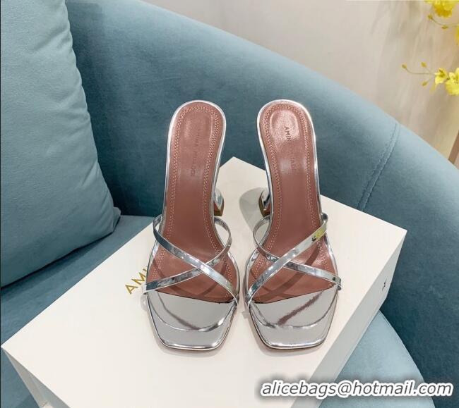 Good Product Amina Muaddi Henson Calfskin Cross High Heel Slide Sandals 9.5cm AM2611 Silver 2022