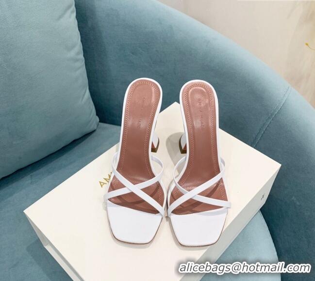 ​Best Design Amina Muaddi Henson Calfskin Cross High Heel Slide Sandals 9.5cm AM2612 White 2022