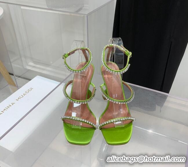 ​Top Quality Amina Muaddi Gilda Silk High Heel Sandals 9.5cm with Crystal AM2613 Green 2022