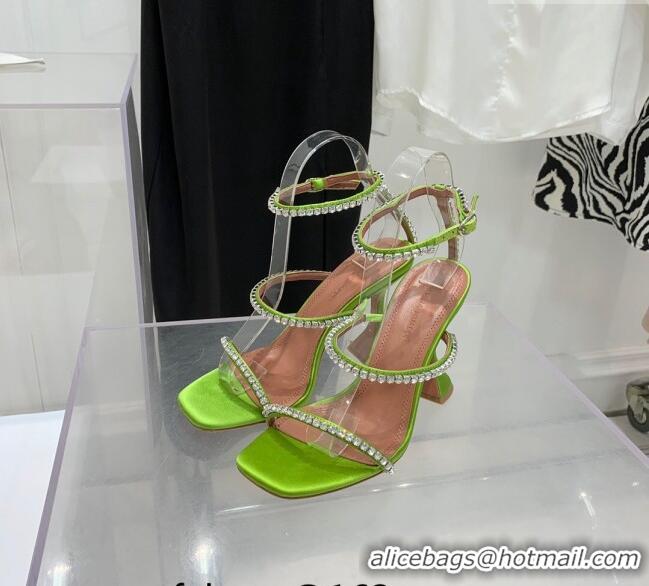 ​Top Quality Amina Muaddi Gilda Silk High Heel Sandals 9.5cm with Crystal AM2613 Green 2022