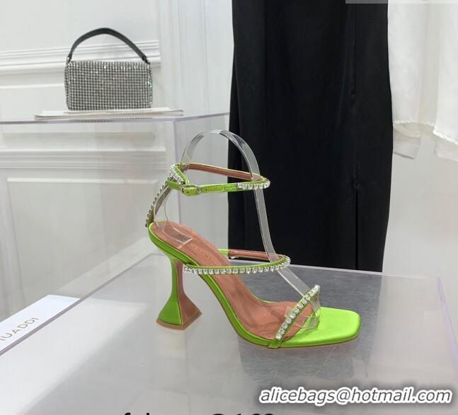 ​Top Quality Amina Muaddi Gilda Silk High Heel Sandals 9.5cm with Crystal AM2613 Green 2022