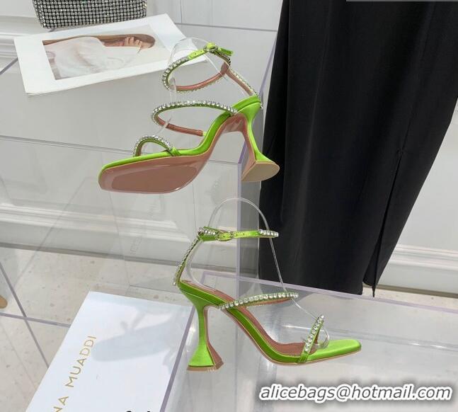 ​Top Quality Amina Muaddi Gilda Silk High Heel Sandals 9.5cm with Crystal AM2613 Green 2022