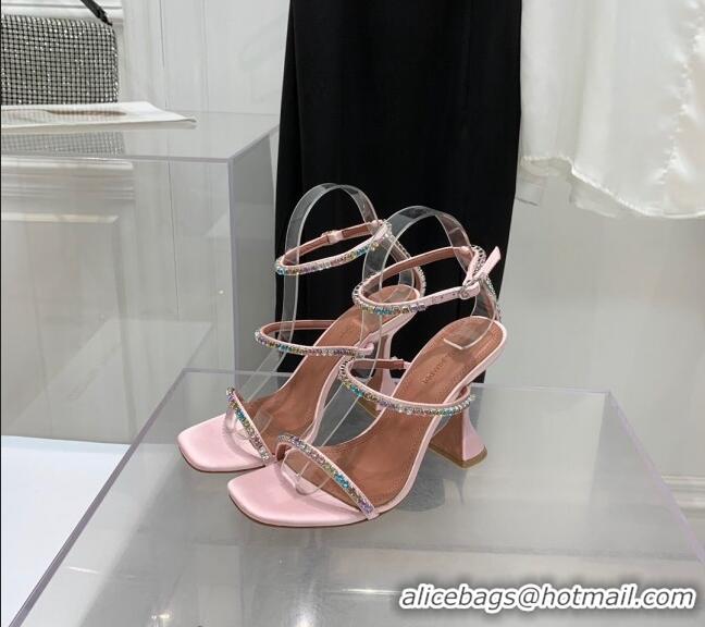 Famous Brand Amina Muaddi Gilda Silk High Heel Sandals 9.5cm with Crystal AM2613 Light Pink 2022