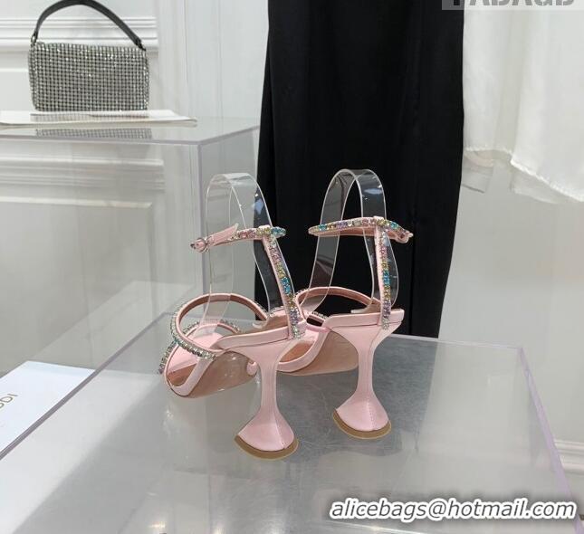 Famous Brand Amina Muaddi Gilda Silk High Heel Sandals 9.5cm with Crystal AM2613 Light Pink 2022