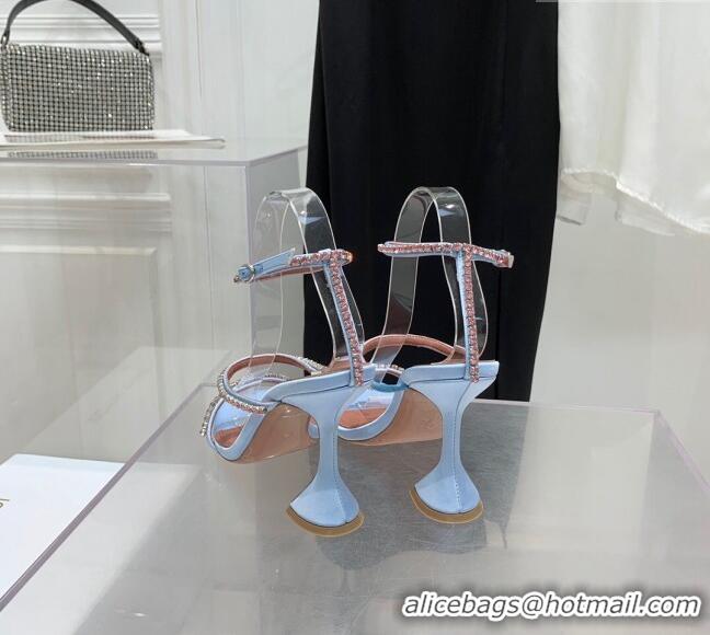 ​Well Crafted Amina Muaddi Gilda Silk High Heel Sandals 9.5cm with Crystal AM2613 Light Blue 2022