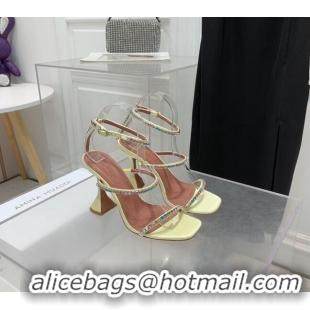 ​Famous Brand Amina Muaddi Gilda Silk High Heel Sandals 9.5cm with Crystal AM2613 Light Yellow 2022