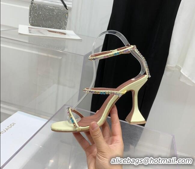 ​Famous Brand Amina Muaddi Gilda Silk High Heel Sandals 9.5cm with Crystal AM2613 Light Yellow 2022