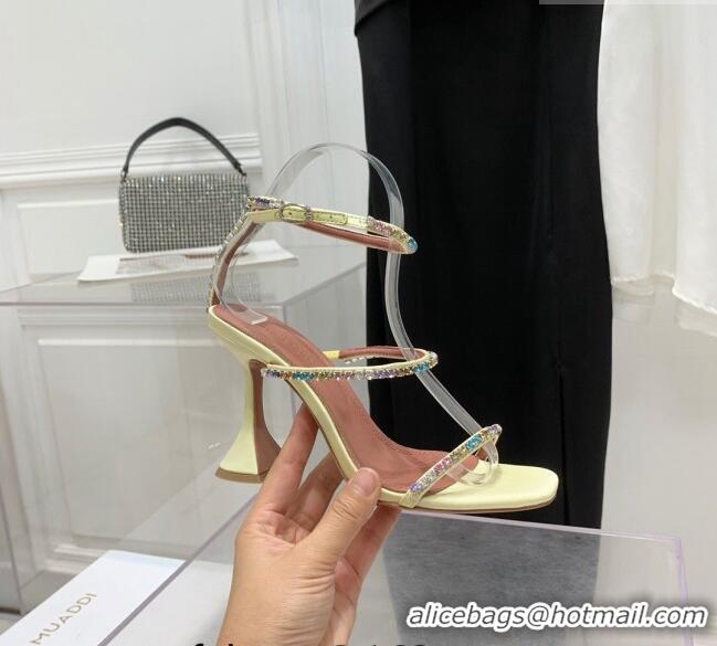 ​Famous Brand Amina Muaddi Gilda Silk High Heel Sandals 9.5cm with Crystal AM2613 Light Yellow 2022