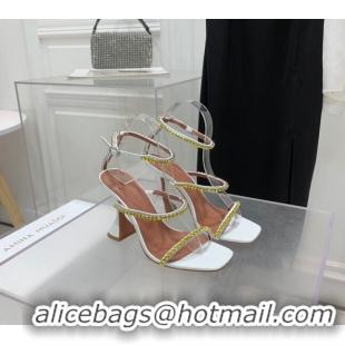 Affordable Price Amina Muaddi Gilda Patent Leather High Heel Sandals 9.5cm with Crystal AM2613 White 2022