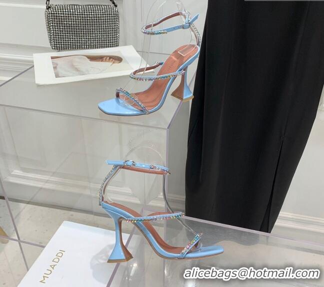 ​New Design Amina Muaddi Gilda Patent Leather High Heel Sandals 9.5cm with Crystal AM2613 Light Blue 2022