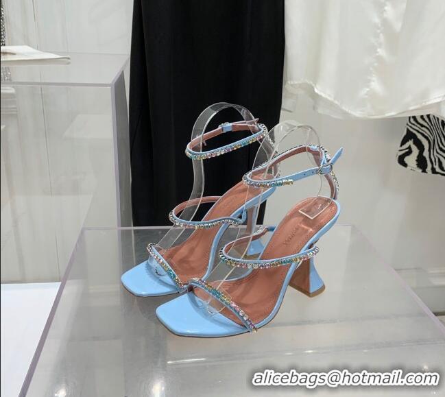 ​New Design Amina Muaddi Gilda Patent Leather High Heel Sandals 9.5cm with Crystal AM2613 Light Blue 2022