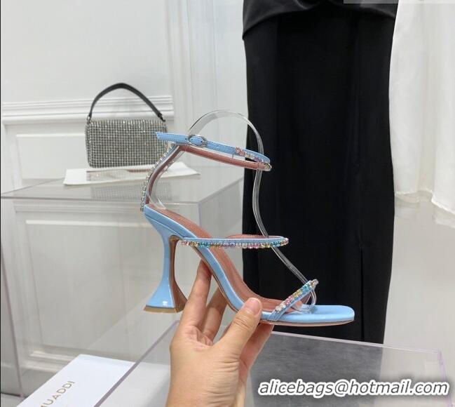 ​New Design Amina Muaddi Gilda Patent Leather High Heel Sandals 9.5cm with Crystal AM2613 Light Blue 2022