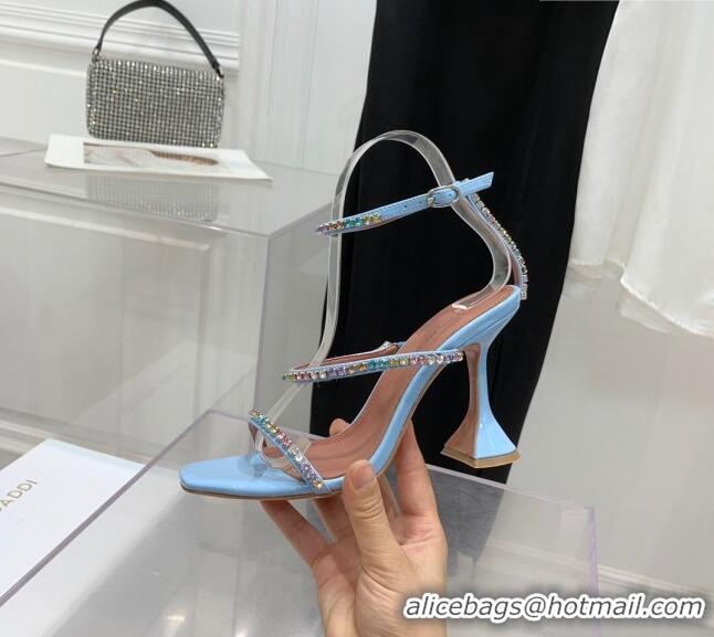 ​New Design Amina Muaddi Gilda Patent Leather High Heel Sandals 9.5cm with Crystal AM2613 Light Blue 2022