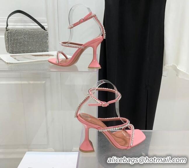 Well Crafted Amina Muaddi Gilda Patent Leather High Heel Sandals 9.5cm with Crystal AM2613 Peachy Pink 2022