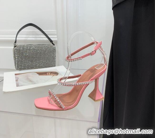 Well Crafted Amina Muaddi Gilda Patent Leather High Heel Sandals 9.5cm with Crystal AM2613 Peachy Pink 2022