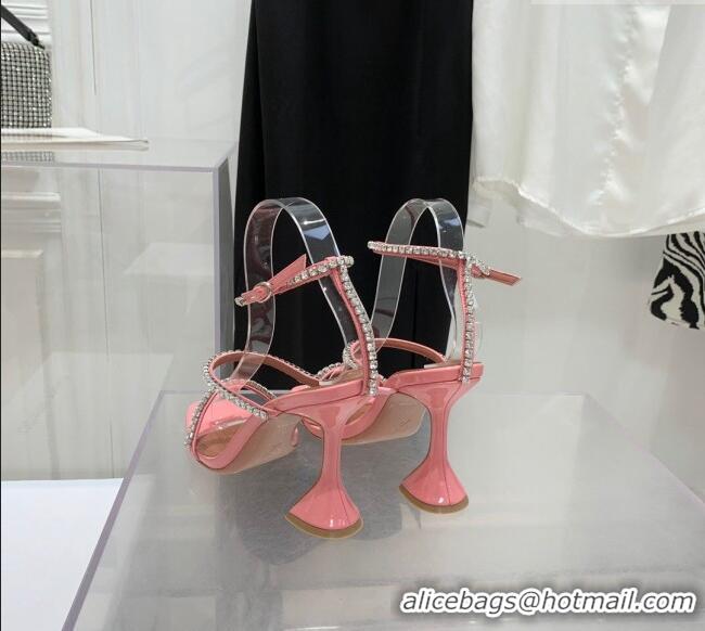 Well Crafted Amina Muaddi Gilda Patent Leather High Heel Sandals 9.5cm with Crystal AM2613 Peachy Pink 2022