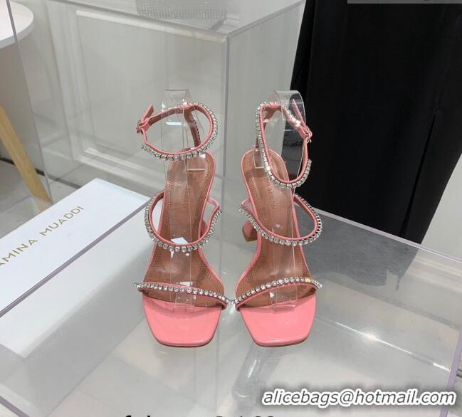 Well Crafted Amina Muaddi Gilda Patent Leather High Heel Sandals 9.5cm with Crystal AM2613 Peachy Pink 2022