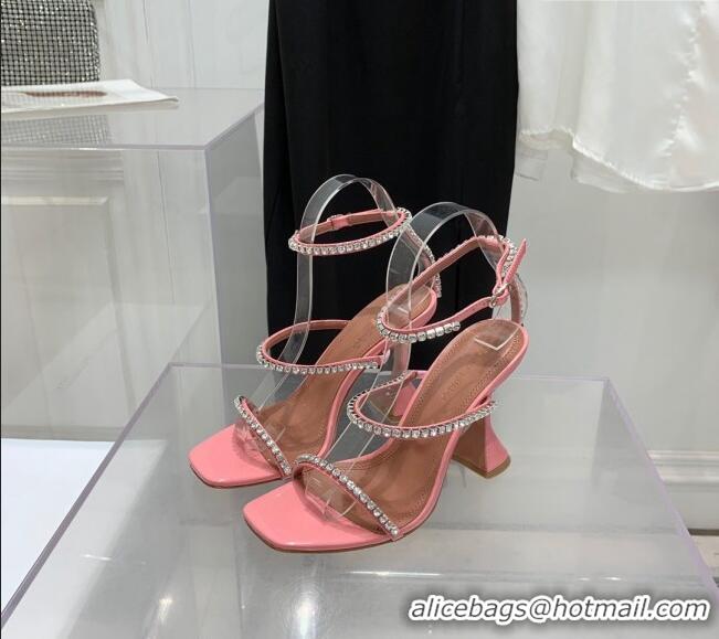 Well Crafted Amina Muaddi Gilda Patent Leather High Heel Sandals 9.5cm with Crystal AM2613 Peachy Pink 2022