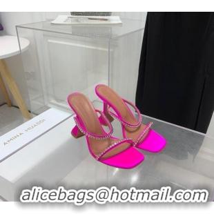 Popular Style Amina Muaddi Gilda Silk High Heel Slides Sandal 9.5cm with Crystal AM2613 Neon Pink 2022