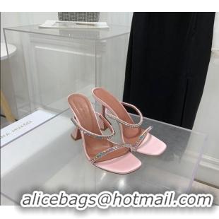 Most Popular Amina Muaddi Gilda Silk High Heel Slides Sandal 9.5cm with Crystal AM2614 Light Pink 2022